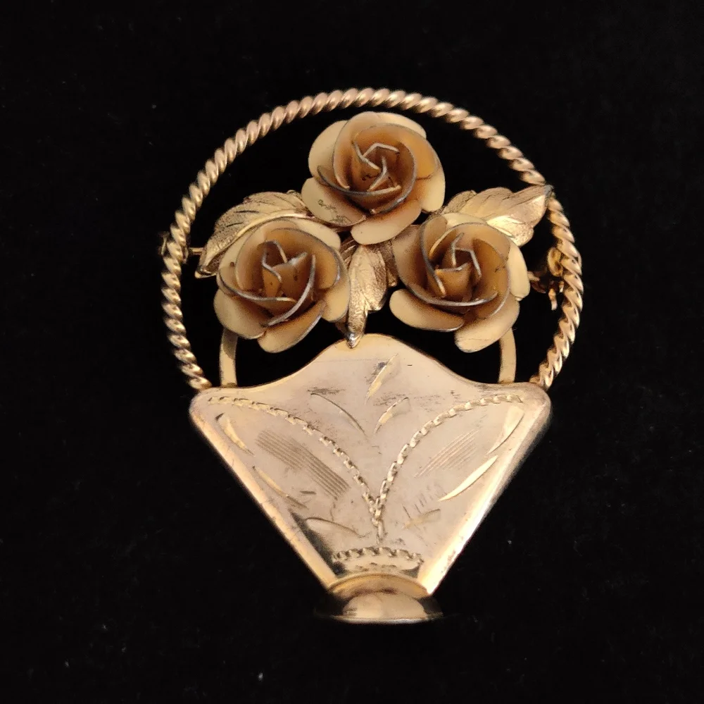 Vintage Bond Boyd Gold over Sterling Silver Flower Vase Pin - Picture 5 of 13